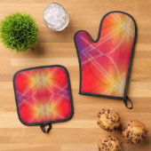 Neon Attraction Gelaagde Abstract Design Ovenwant & Pannenlap Set (Top down)