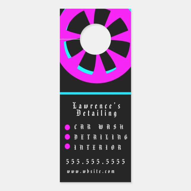 Neon Autowasserij Interieur Ontwerper Velg Logo Deurhanger (Voorkant)