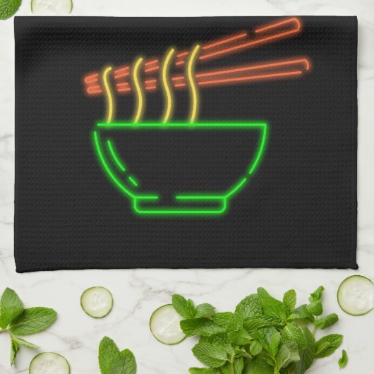 Neon Aziatische Noedelkom Theedoek (Gevouwen)