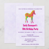 Neon Baby Zebra Psychedelic Funky Birthday Invite Kaart (Voorkant / Achterkant)