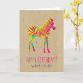 Neon Baby Zebra Psychedelic Funky Retro Verjaardag Kaart (Gele Bloem)