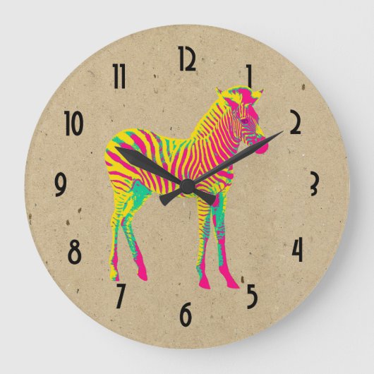 Neon Baby Zebra Psychedelic Pink Yellow & Green Grote Klok (Voorkant)