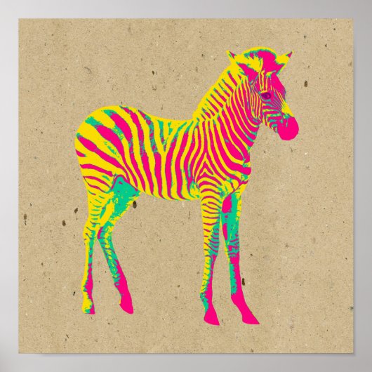 Neon Baby Zebra Psychedelic Pink Yellow & Green Poster (Voorkant)