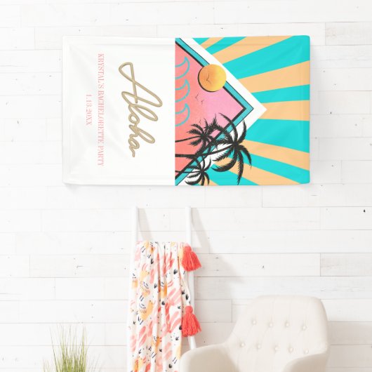 Neon Bachelorette-feest op een hete tropische stra Spandoek (Insitu)