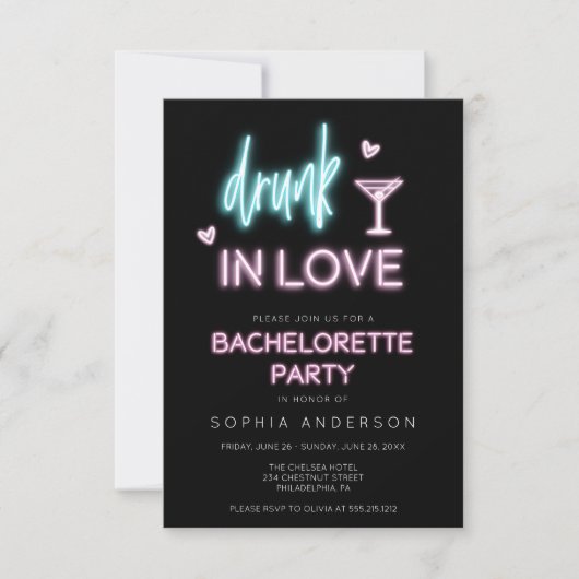 Neon Bachelorette Party Kaart (Voorkant)