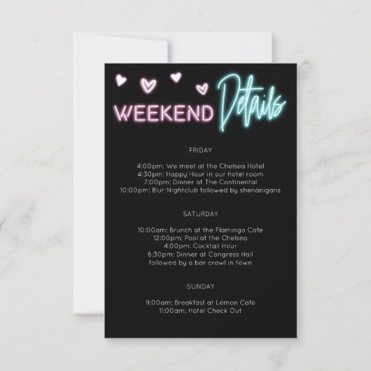 Neon Bachelorette Party Kaart (Achterkant)