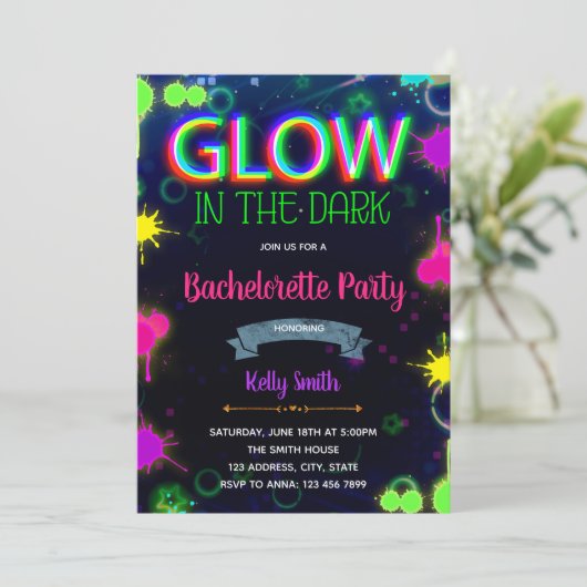 Neon bachelorette-uitnodiging kaart (Staand voorkant)