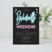 Neon Bachelorette Weekend Invitation Itinerary Kaart (Staand voorkant)