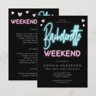 Neon Bachelorette Weekend Invitation Itinerary Kaart
