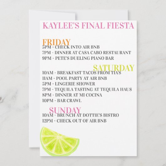 Neon Bachelorette Weekend Modern Final Fiesta Kaart (Achterkant)