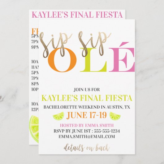 Neon Bachelorette Weekend Modern Final Fiesta Kaart (Voorkant / Achterkant)