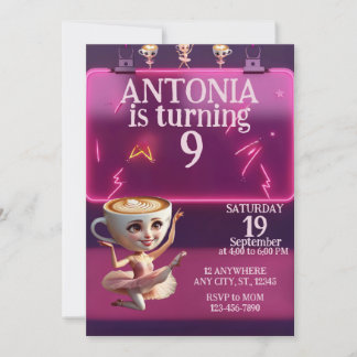 Neon Ballerina Verjaardagsfeest Uitnodiging