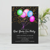 Neon Balloons Confetti New Years Eve Party Kaart (Staand voorkant)