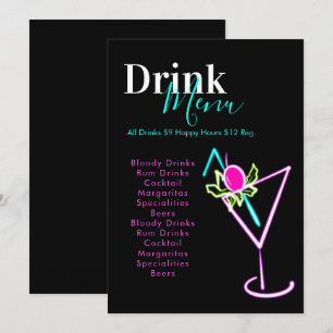 Neon Bar Club Restaurant Drankkaart Feestdagenkaart