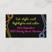 Neon barber scissors haar stylist schoonheidssalon visitekaartje (Achterkant)