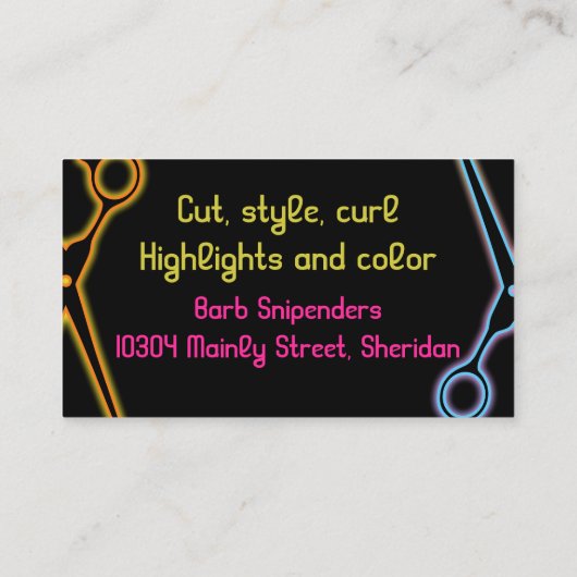 Neon barber scissors haar stylist schoonheidssalon visitekaartje (Achterkant)
