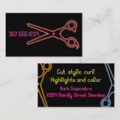Neon barber scissors haar stylist schoonheidssalon visitekaartje (Voorkant / Achterkant)