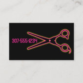 Neon barber scissors haar stylist schoonheidssalon visitekaartje (Voorkant)