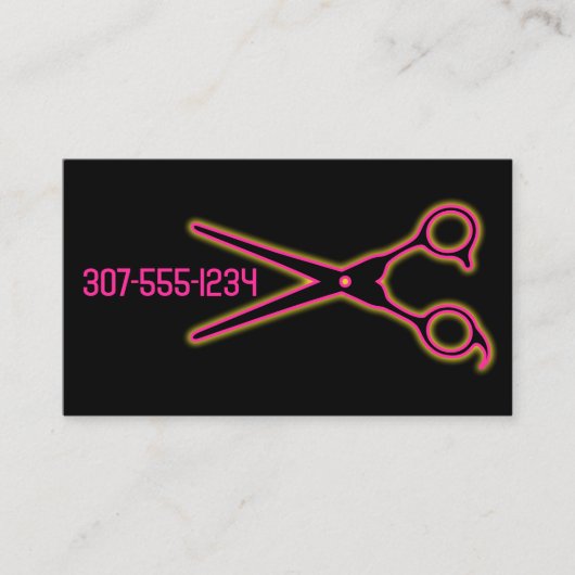 Neon barber scissors haar stylist schoonheidssalon visitekaartje (Voorkant)