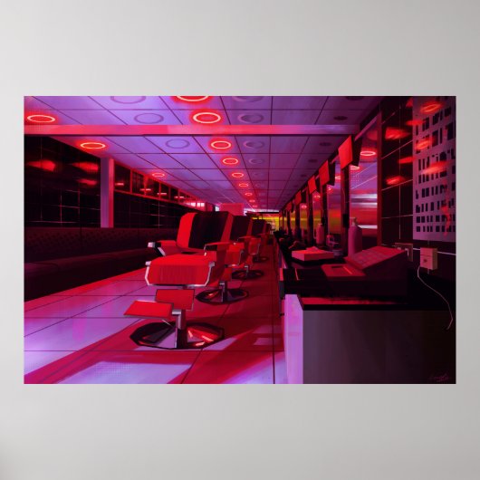 Neon barbershop digital painting print (Voorkant)