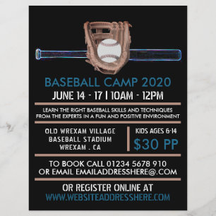 Neon Baseball Bat & Gear Baseball Camp Advert Flyer