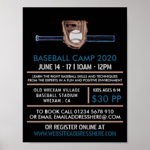 Neon Baseball Bat & Gear Baseball Camp Advert Poster