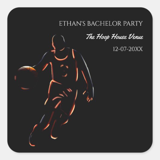 Neon Basketbal Champ Bachelor Verjaardag Party Spo Vierkante Sticker (Voorkant)
