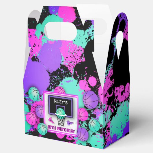 Neon Basketbal Sneakers & Paint Splatter Verjaarda Bedankdoosjes (Geopend)