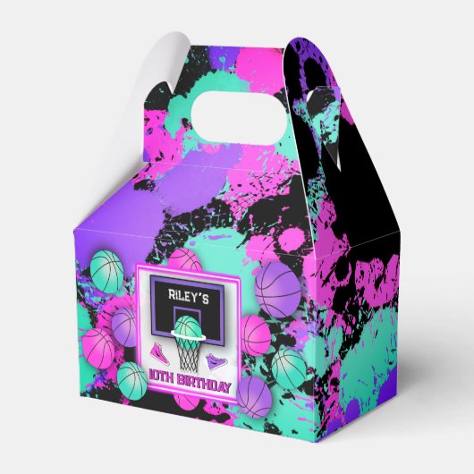 Neon Basketbal Sneakers & Paint Splatter Verjaarda Bedankdoosjes (Voorkant Zijde)