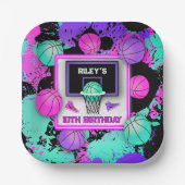 Neon Basketbal Sneakers & Paint Splatter Verjaarda Papieren Bordje (Voorkant)