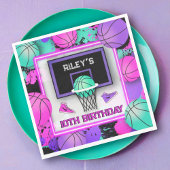 Neon Basketbal Sneakers & Paint Splatter Verjaarda Servet