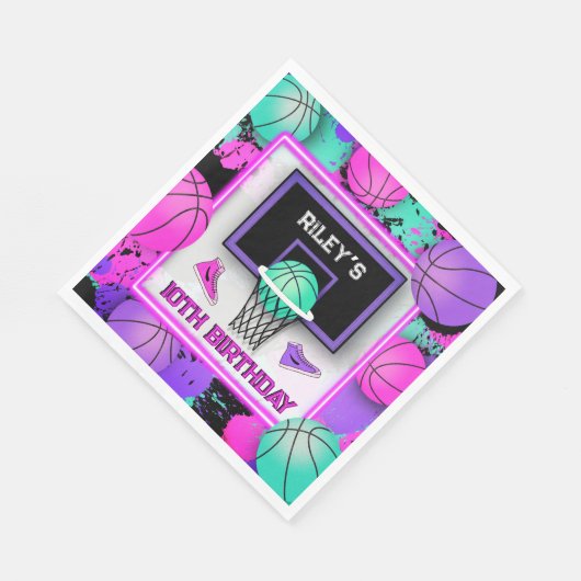 Neon Basketbal Sneakers & Paint Splatter Verjaarda Servet (Hoek)