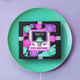 Neon Basketbal Sneakers & Paint Splatter Verjaarda Vierkante Sticker