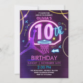 Neon Basketbal Verjaardag Uitnodiging (Voorkant)