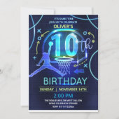 Neon Basketbal Verjaardag Uitnodiging (Voorkant)