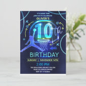 Neon Basketbal Verjaardag Uitnodiging (Staand voorkant)