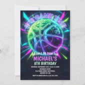 Neon Basketbal Verjaardagsuitnodiging Kaart (Voorkant)