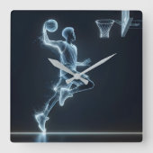 Neon basketbalspeler met lichte paden vierkante klok (Voorkant)