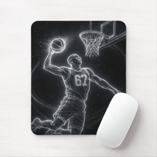 Neon Basketbalspeler Nummer 67 Muismat (Met muis)