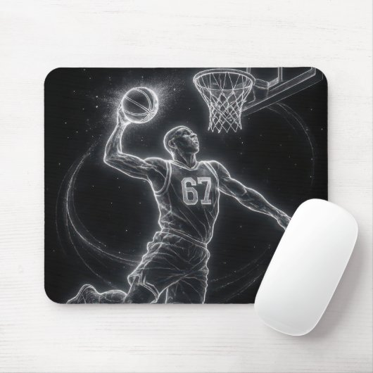 Neon Basketbalspeler Nummer 67 Muismat (Met muis)