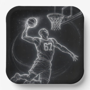 Neon Basketbalspeler Nummer 67 Papieren Bordje