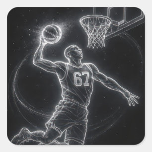 Neon Basketbalspeler Nummer 67 Vierkante Sticker