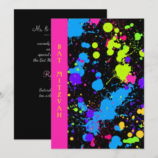Neon, Bat Mitzvah, Uitnodiging op maat (Voorkant / Achterkant)