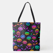 Neon Bats Pumpkins en Jack-o-Lantern Tote Bag (Voorkant)