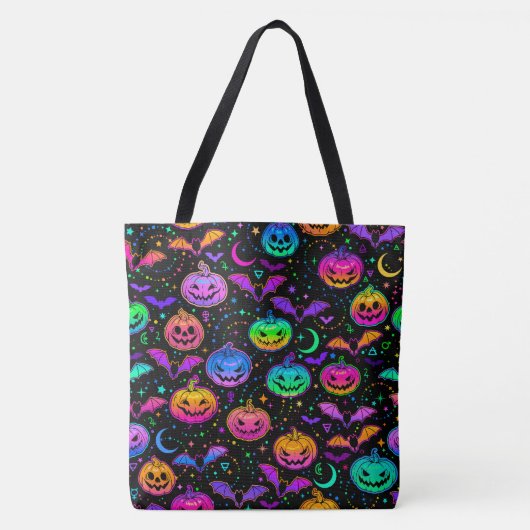 Neon Bats Pumpkins en Jack-o-Lantern Tote Bag (Voorkant)