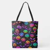 Neon Bats Pumpkins en Jack-o-Lantern Tote Bag (Achterkant)
