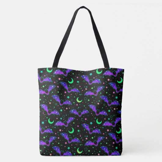 Neon Bats, Stars en Moons Halloween Canvas tas (Achterkant)
