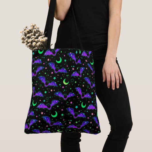 Neon Bats, Stars en Moons Halloween Canvas tas (Dichtbij)