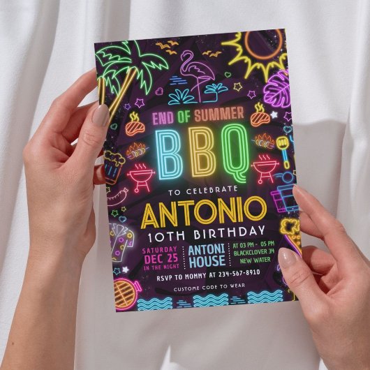 Neon BBQ Pool Party Verjaardag - Einde van de zome Kaart
