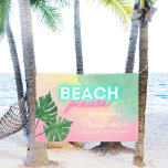 Neon Beach Gelieve te Bachelorette roze gradiënt Spandoek<br><div class="desc">Of je nu een strand bash bach of een andere zandige viering plant, dit moderne strandontwerp verwijst naar zonsondergangen, helder water, blauwe hemel en zandstranden. Het is de perfecte banner om tussen twee palmbomen te hangen, of om het strand binnen te brengen! Gebruik de sjabloon om naam en gebeurtenis uit...</div>